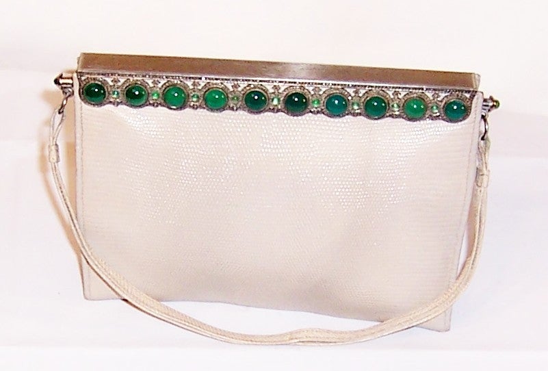1920's Art Deco Handbag with Chrysoprase & Marcasite Frame For Sale 4