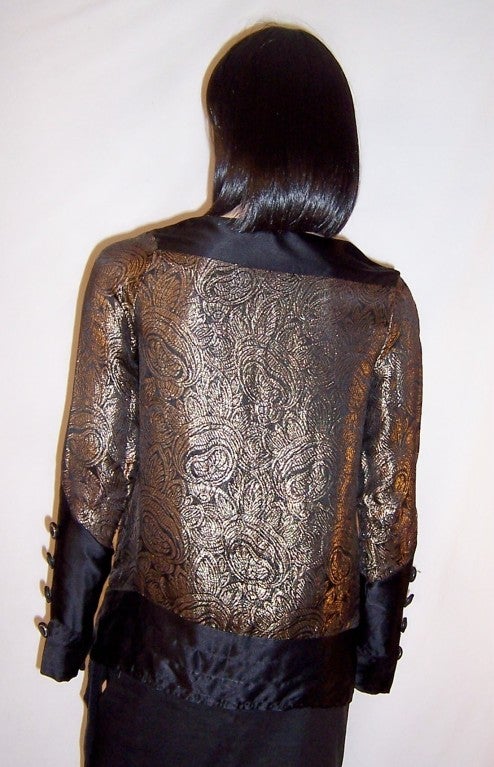 1920's Black Silk & Gold Lame Blouse with Stylized Floral Design For Sale 1