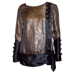 1920's Black Silk & Gold Lame Blouse with Stylized Floral Design