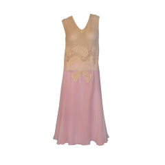 1920's Pink Sorbet Chiffon Gown with Ecru Lace on Net Bodice