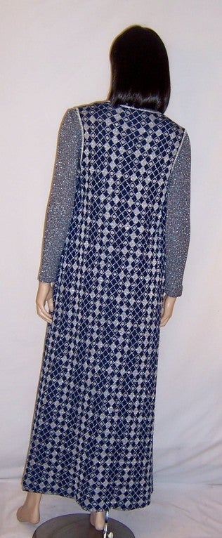 1960's Louis Feraud Maxi-Dress &Tunic Ensemble-Navy & Silver For Sale 1