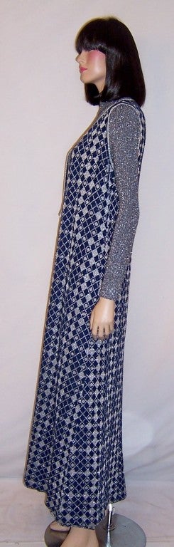 1960's Louis Feraud Maxi-Dress &Tunic Ensemble-Navy & Silver For Sale 2