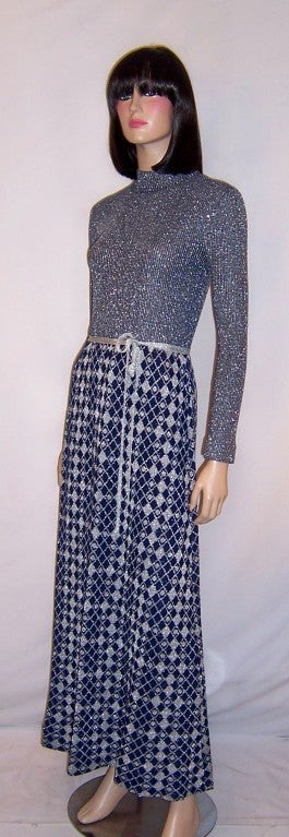 1960's Louis Feraud Maxi-Dress &Tunic Ensemble-Navy & Silver For Sale 3
