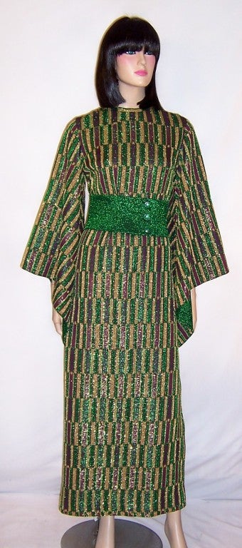 1960's,  Aled Couture of Israel,  Metallic Knit  Maxi-Dress For Sale 4