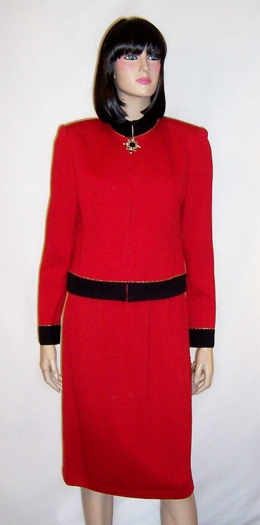 St. John Red and Navy Knit Suit