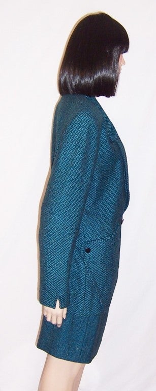 YST by Reuven-Turquoise & Charcoal HerringboneTweed Suit For Sale 1