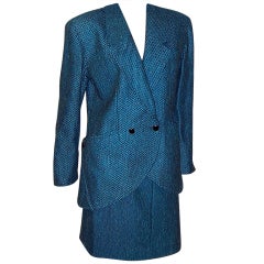 Vintage YST by Reuven-Turquoise & Charcoal HerringboneTweed Suit