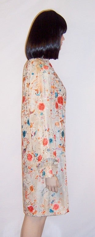 1920's Chinese Embroidered Silk Coat-Coral & Turquoise Florals