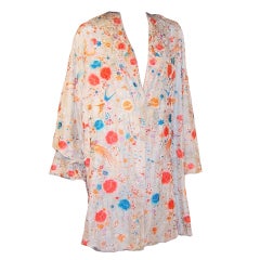 Antique 1920's Chinese Embroidered Silk Coat-Coral & Turquoise Florals