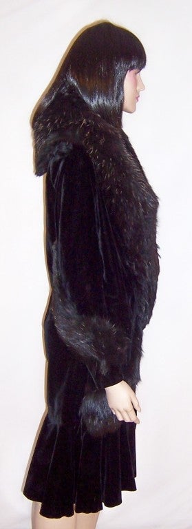 Fabulous 1920's Black Silk Velvet Coat- Black Fur Collar & Trim For Sale 1