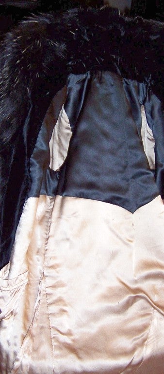 Fabulous 1920's Black Silk Velvet Coat- Black Fur Collar & Trim For Sale 5