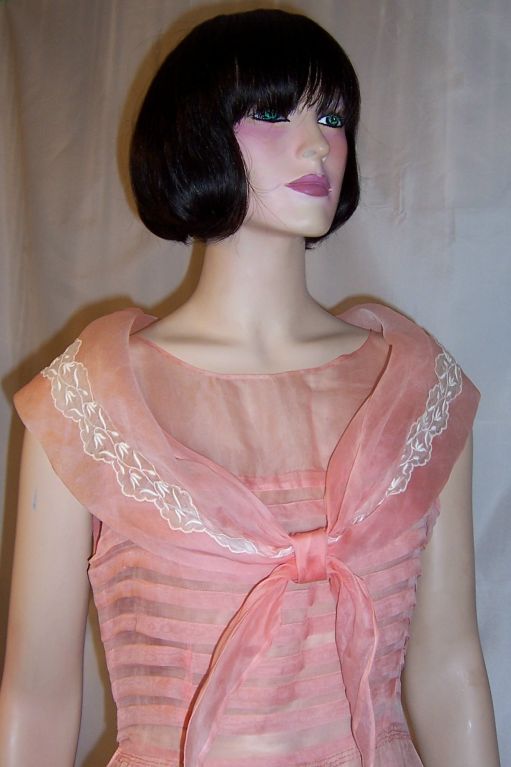 1920's Crisp Pink Organdy Dress with Interesting Details For Sale 3