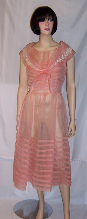 1920's Crisp Pink Organdy Dress with Interesting Details For Sale 4