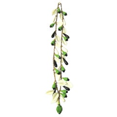 Antique Art Deco Necklace of Green, White, &  Black Glass Beads, Florets