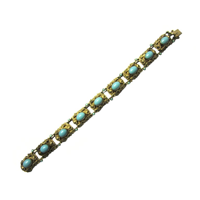 Austro-Hungarian Bracelet with Turquoise Cabochons For Sale