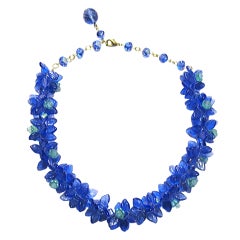 Retro Cobalt Blue & Turquoise Glass Beaded Necklace