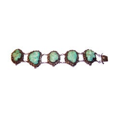 Chinese Turquoise Bracelet on Silver-Toned Metal