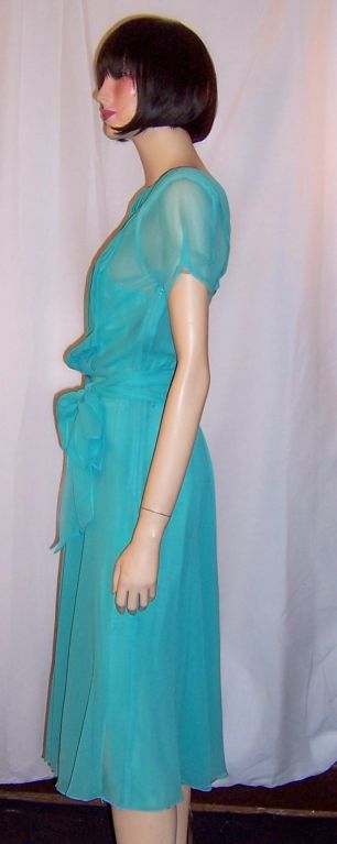 1970's Turquoise Silk Chiffon Dress by The Silk Farm