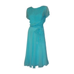 Vintage 1970's Turquoise Silk Chiffon Dress by The Silk Farm