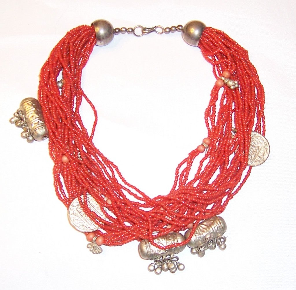 25 Strand,  Ethnic,  Coral Colored Beaded Choker