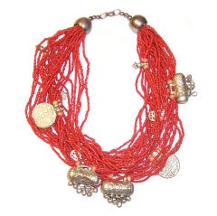 25 Strand,  Ethnic,  Coral Colored Beaded Choker
