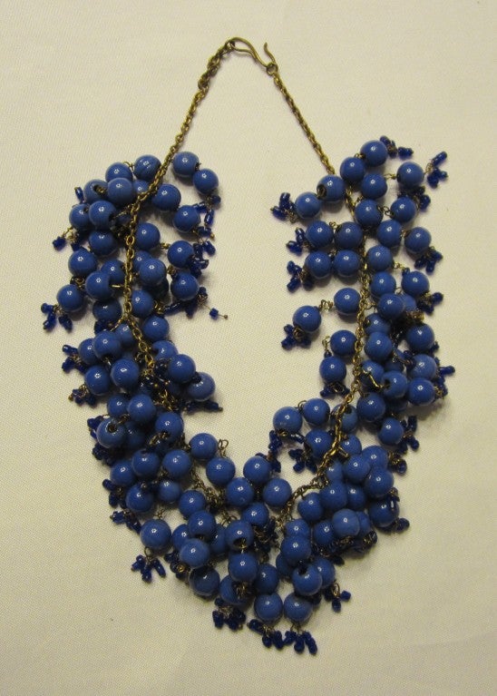 Multi-Beaded Glass Bib Necklace on Gold-Toned Chain