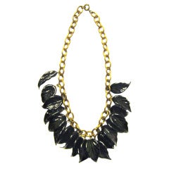 1930's-1940's Midnight Navy Glass Leaf Necklace
