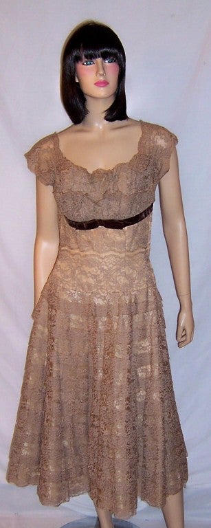Henry A. Conder-1950's Mocha Lace Cocktail Dress