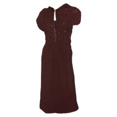1940's Brown Crepe Sequined Dress with Hood