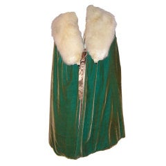 Extraordinary 1920's Silk Velvet Green Cape/ White Fox Collar