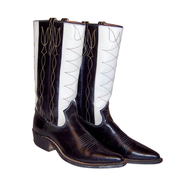 Men's 1940's Black & White Johnnie Walker Cowboy Boots For Sale