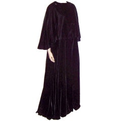 Vintage Black Velvet Floor Length Cloak with Attached Capelet