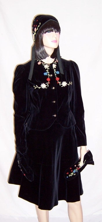 Young Lady's 4 Piece Black Velvet Embroidered Skating Outfit