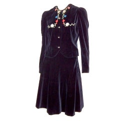 Vintage Young Lady's 4 Piece Black Velvet Embroidered Skating Outfit