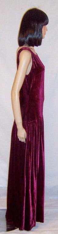 Luscious Deep Red Raspberry Silk Velvet Floor Length Gown For Sale 1