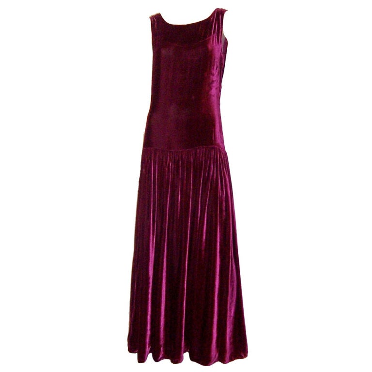 Luscious Deep Red Raspberry Silk Velvet Floor Length Gown For Sale