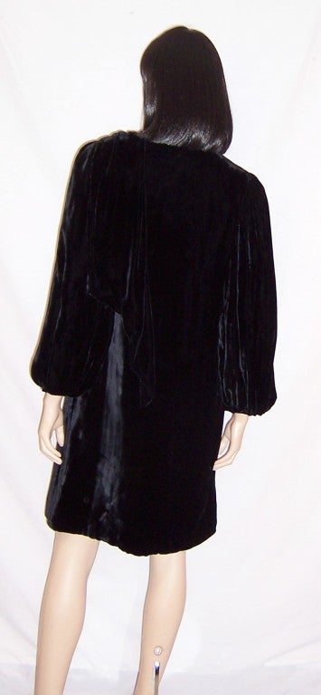 Art Deco Black Silk Velvet Coat with Art Deco Rhinestone Buckle