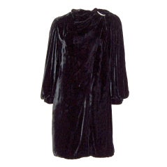 Antique Art Deco Black Silk Velvet Coat with Art Deco Rhinestone Buckle
