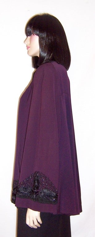 1940's Aubergine Swing Coat with Elaborate Beading & Embroidery For Sale 1