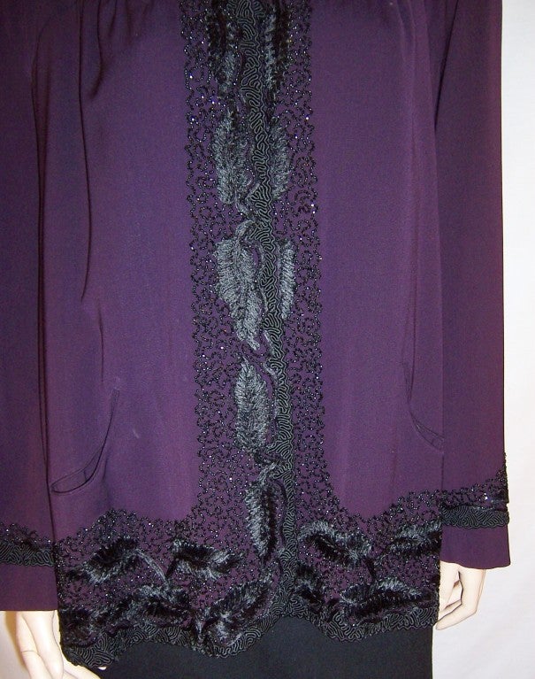 1940's Aubergine Swing Coat with Elaborate Beading & Embroidery For Sale 2
