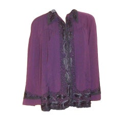 Vintage 1940's Aubergine Swing Coat with Elaborate Beading & Embroidery