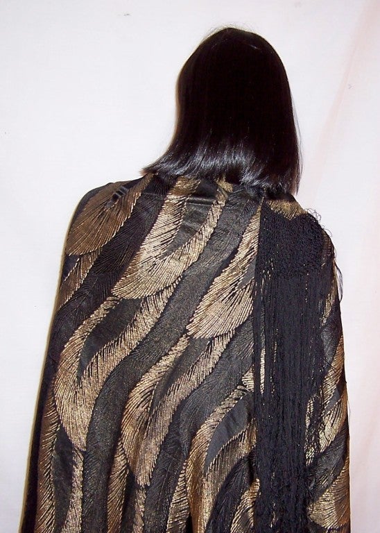 1920's French Black & Gold Lame Shawl in Stylized Leaf Designs For Sale 1