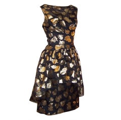 Pat  Sandler-1960's Black & Gold Lame Cocktail Dress