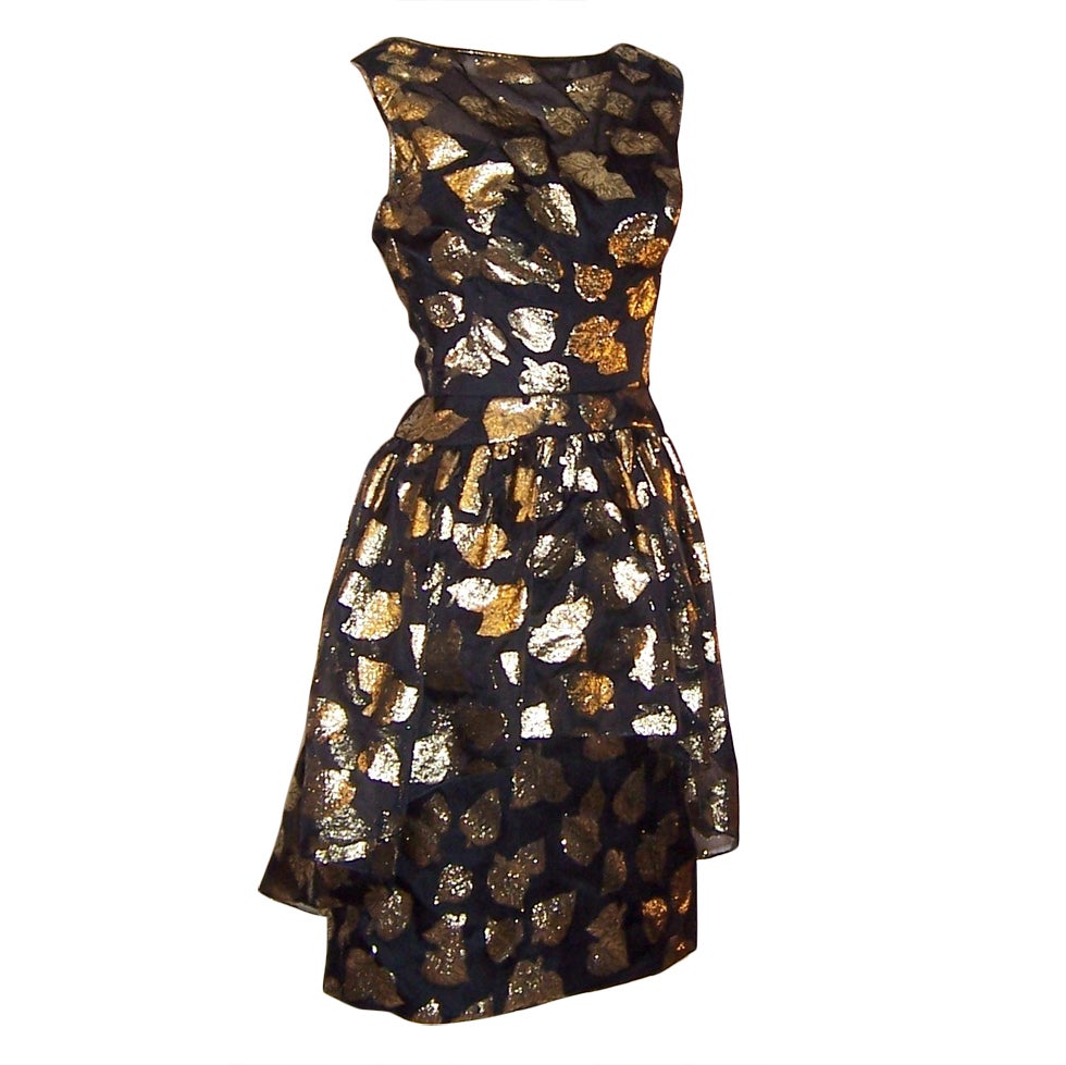 Pat  Sandler-1960's Black & Gold Lame Cocktail Dress For Sale