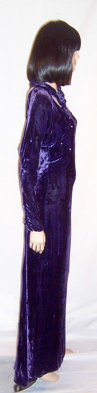 Stunning 1930's Violet Silk Velvet Evening Gown with Rhinestones For Sale 2