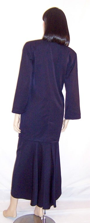 Early Claude Montana Midnight Navy Suit with Modified Train For Sale 1