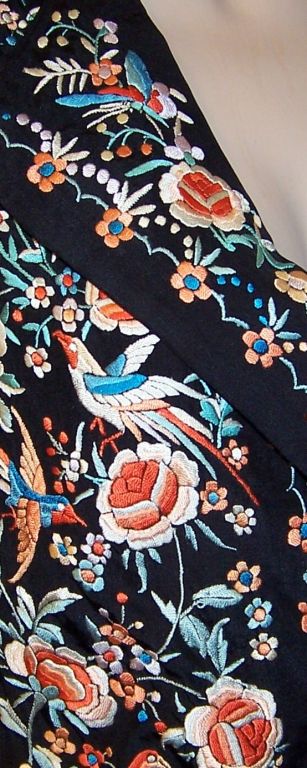 1920's Elaborately Hand Embroidered Chinese Jacket on Black Silk For Sale 1