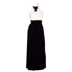 Vintage Romantica by Victor Costa-White Lace & Black Velvet Gown