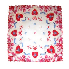 Vintage Large & Vivid Valentine's Day Printed Hankie