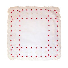 Vintage Red and White Valentine's Day Hankie Trimmed in Lace
